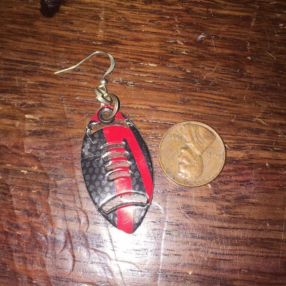 Single Red Black Fabric Football earring